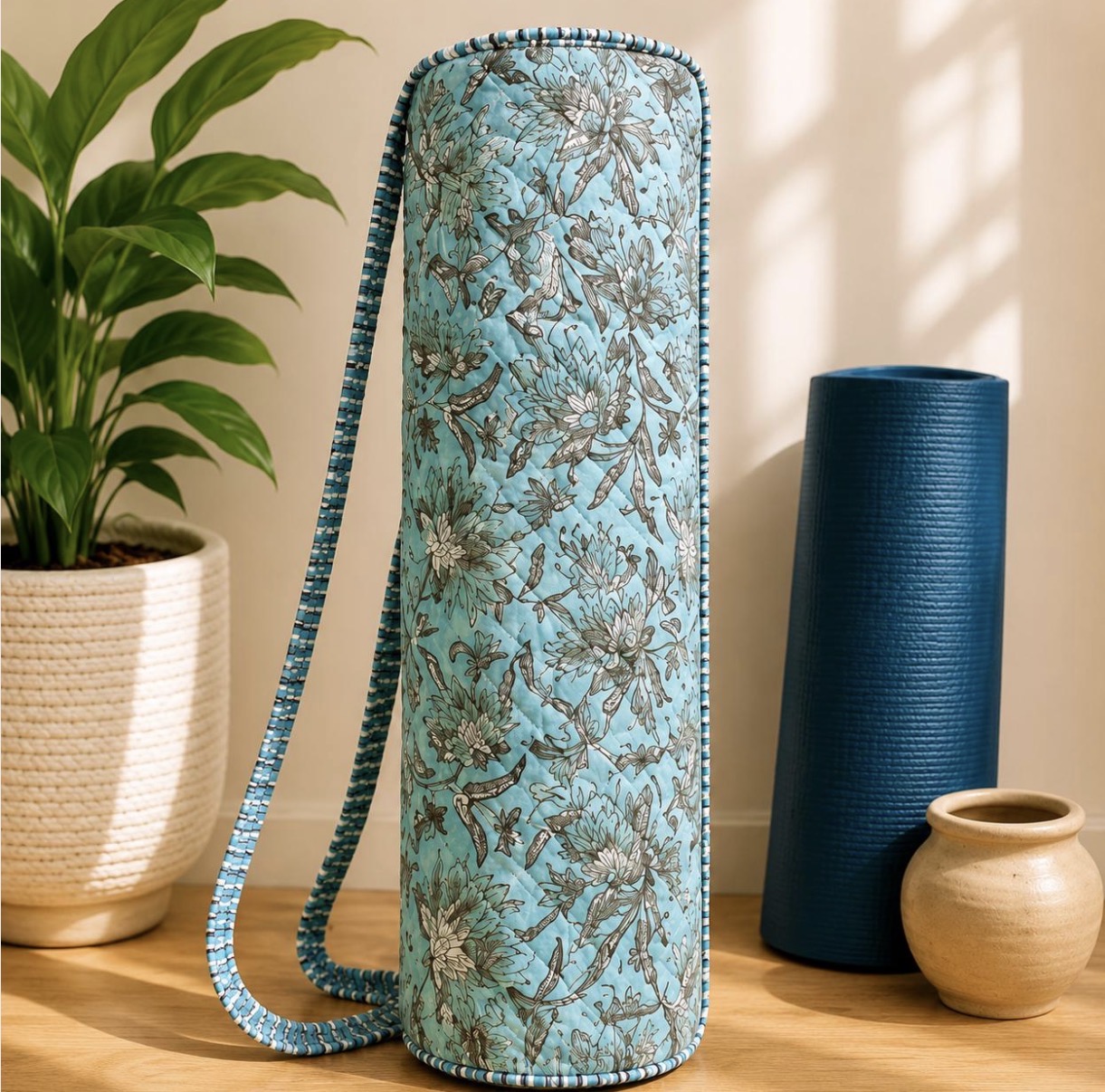 Blue Floral Yoga Mat Bag