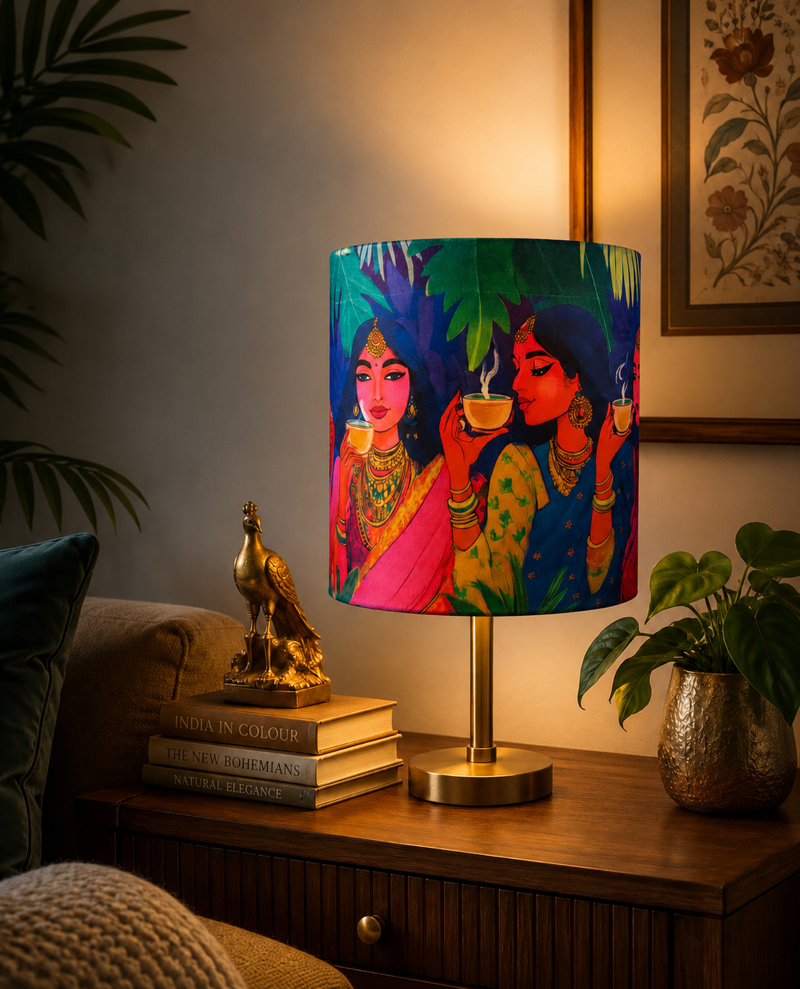 Handcrafted Varnya lampshade with hand-painted motifs