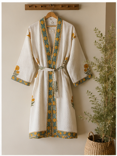 Handcrafted Varnya waffle-cotton bathrobe