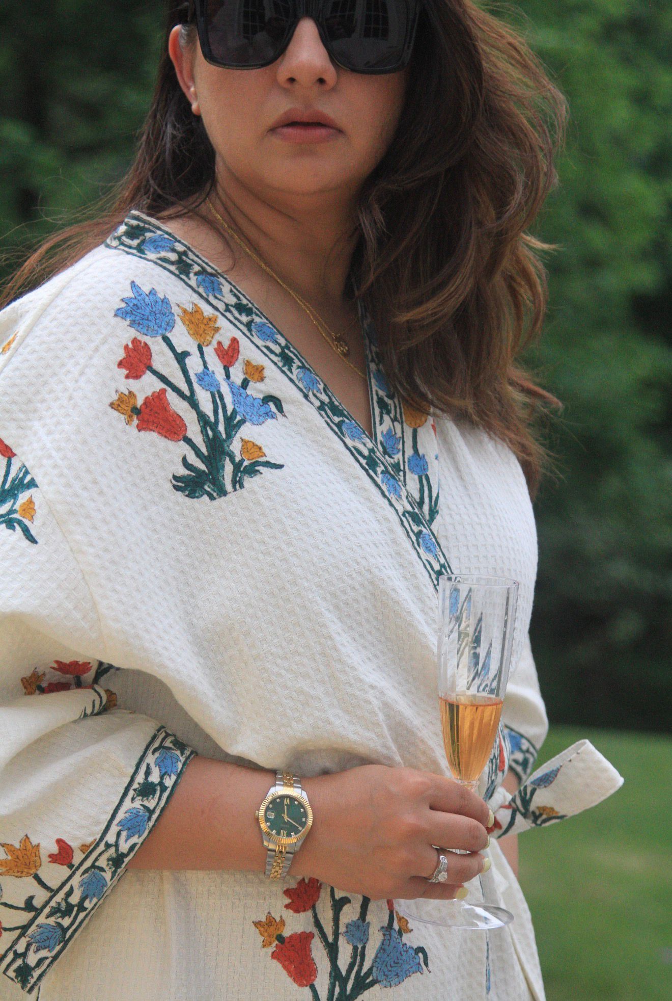 Wildflower Block Print Bathrobe — Fresh wildflower block prints on soft waffle cotton.